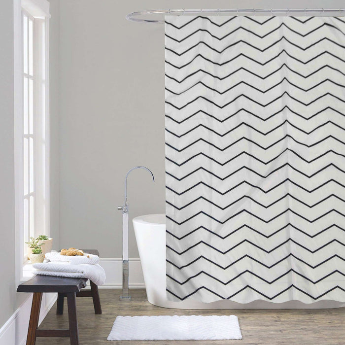 GEDY TTE13661200 ZIGZAG Cortina de Ducha Blanco y Negro