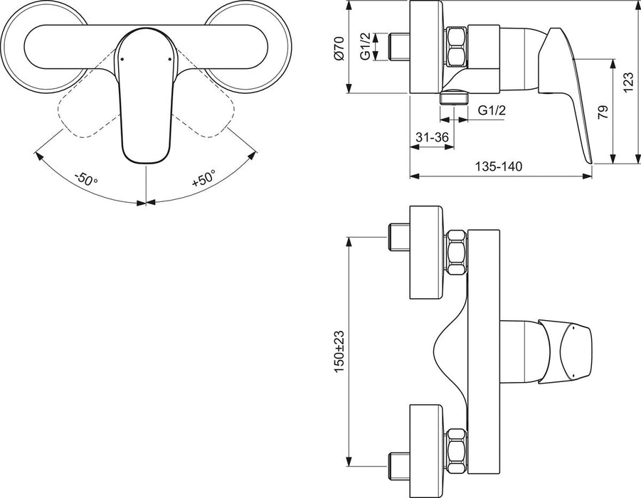 IDEAL STANDARD B1720AA CERAFLEX Grifo Monomando Ducha sin Equipo de Ducha Cromo