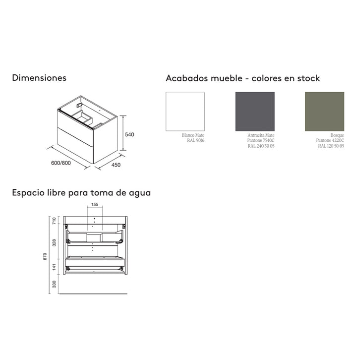 SALGAR UNIIQ Mueble de Baño con Tapa Encimera Solid Surface 2 Cajones Color Verde Bosque