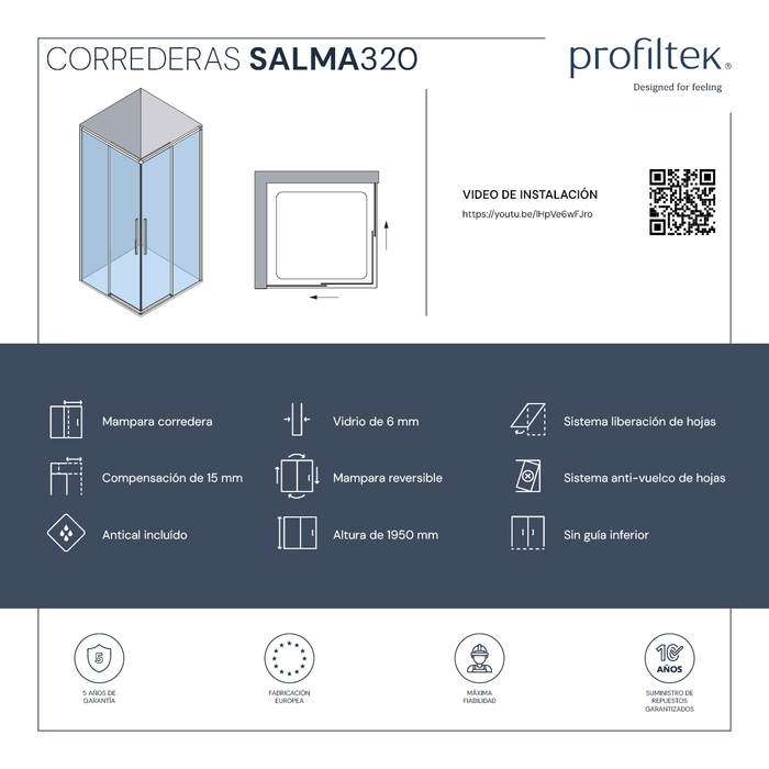 PROFILTEK SA-320 SALMA Mampara Corredera Angular 2F+2C Perfil Negro Transparente