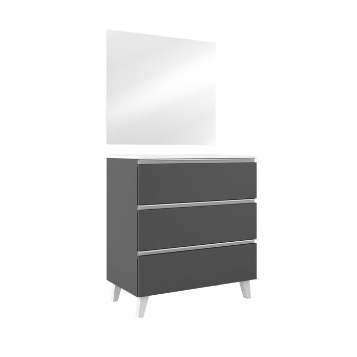 VISOBATH GRANADA Conjunto Mueble de Baño Completo 3 Cajones Color Ceniza Tirador Blanco