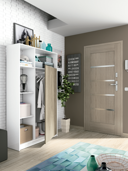 MUEBLES PITARCH Armario Recibidor Neo Blanco alto brillo/Roble Cambrian