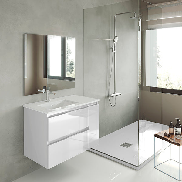 VISOBATH BOX Conjunto Mueble de Baño Izquierda 2C+1P Suspendido Blanco Nieve Brillo