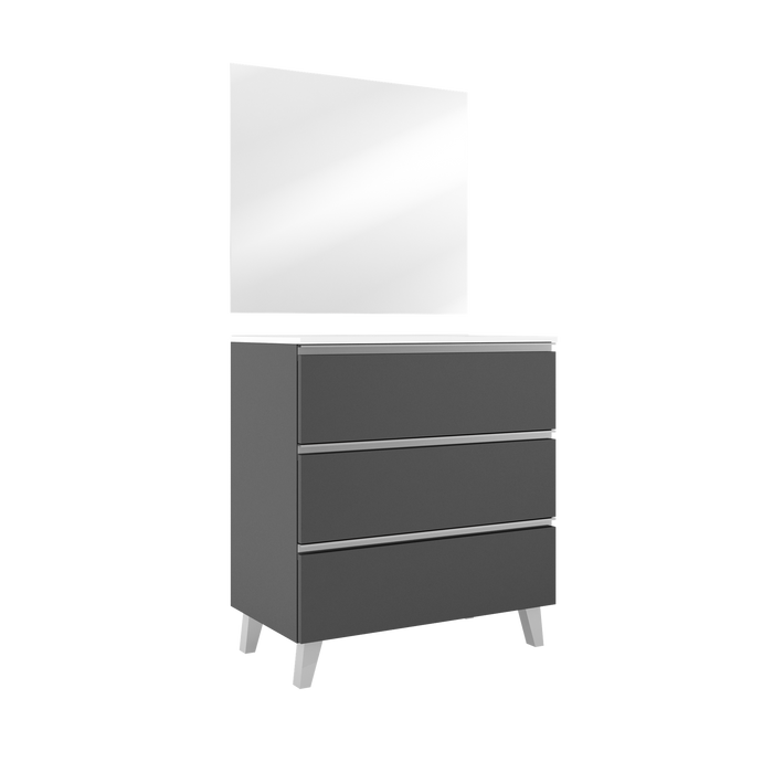VISOBATH GRANADA Conjunto Mueble de Baño Completo 3 Cajones Color Ceniza Tirador Aluminio