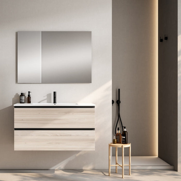 VISOBATH GRANADA Conjunto Completo Mueble de Baño Suspendido 2 Cajones Color Aliso Tirador Negro