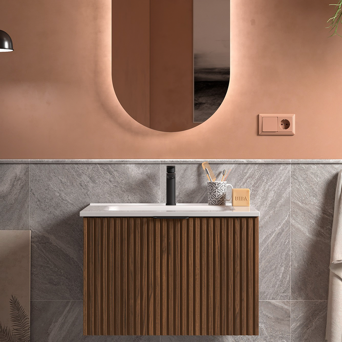 SALGAR BIBA Mueble+Lavabo 1 Cajón Contenedor Color Nogal Maya