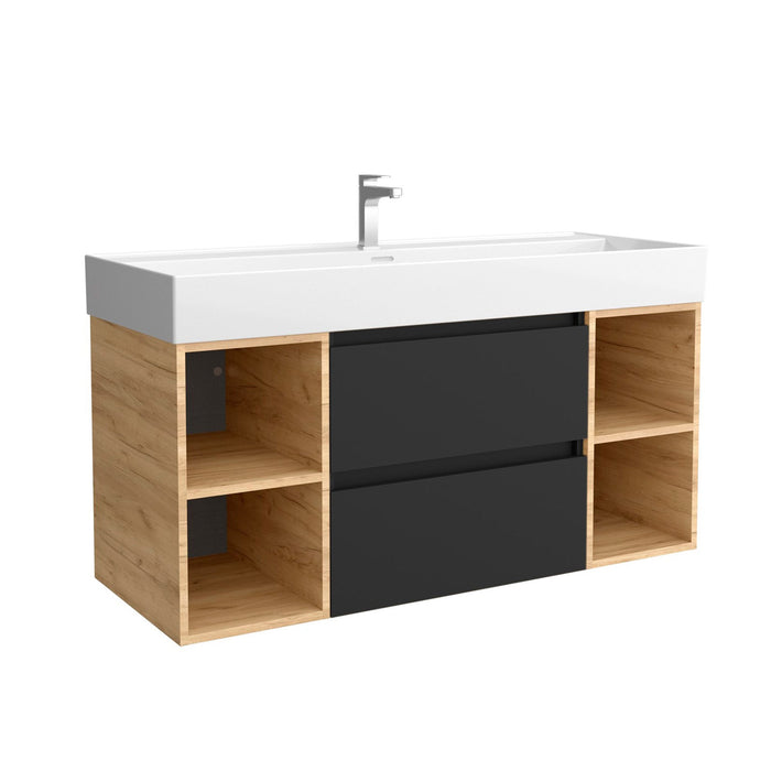 SALGAR 102232 BEQUIA Mueble de Baño con Lavabo 120 2 Cajones y 4 Huecos Negro Roble África