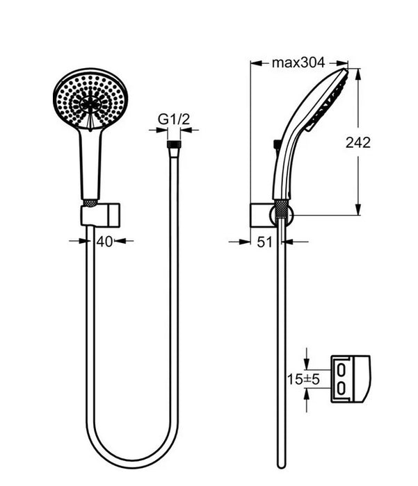 Ideal Standard B9459AA IDEALRAIN MINIKIT L1 120D, 1F TUBO 150CM