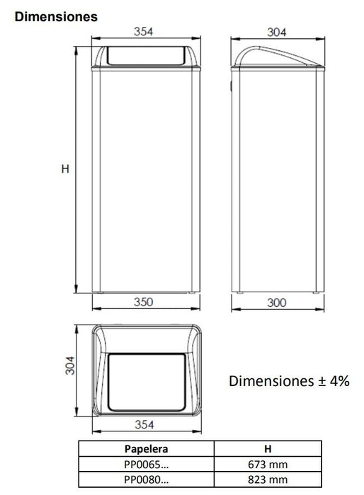 MEDICLINICS PP0080C Papelera con tapa auto-retorno Acero Brillo