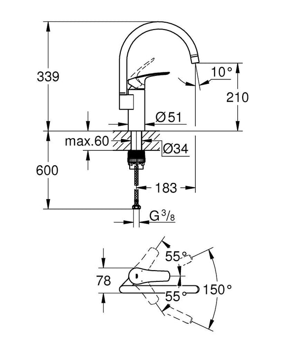 GROHE 33 202 003 EUROSMART Monomando Fregadero