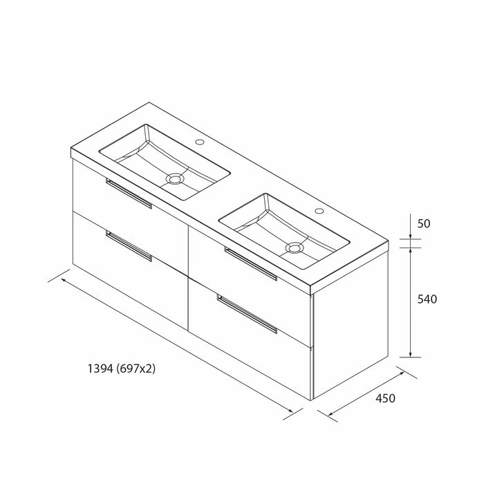 SALGAR 121984 LENI Mueble+Lavabo TOSCANA 2 Senos 140cm Blanco Mate