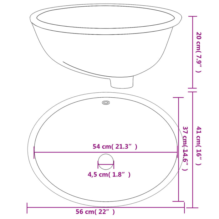 VXL Lavabo De Baño Ovalado Cerámica Blanco 56X41X20 cm