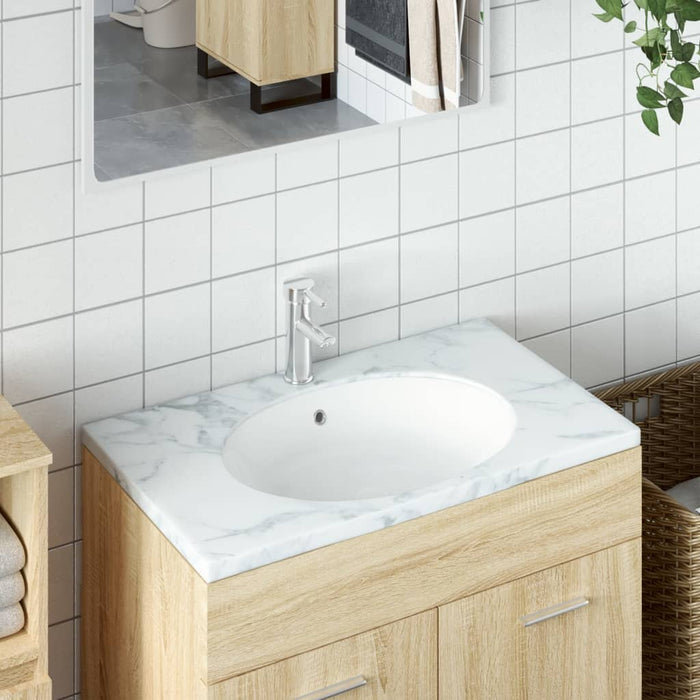 VXL Lavabo De Baño Ovalado Cerámica Blanco 56X41X20 cm