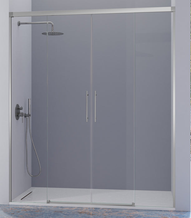 KASSANDRA URBAN Mampara Frente de Ducha 2 Fijos + 2 Puertas Correderas Plata Brillo Transparente