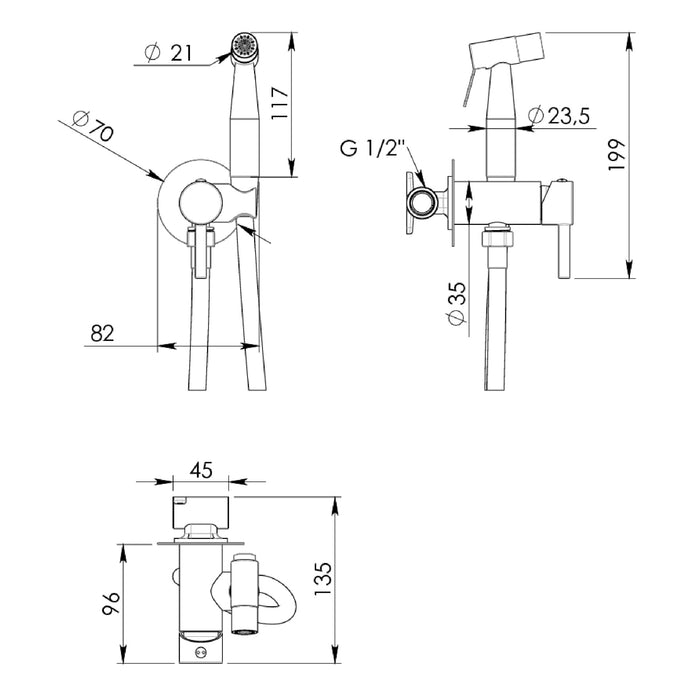 GEDY MXGA1038000 GARDA Ducha higiénica para WC de pared monomando 2 jets cepillado