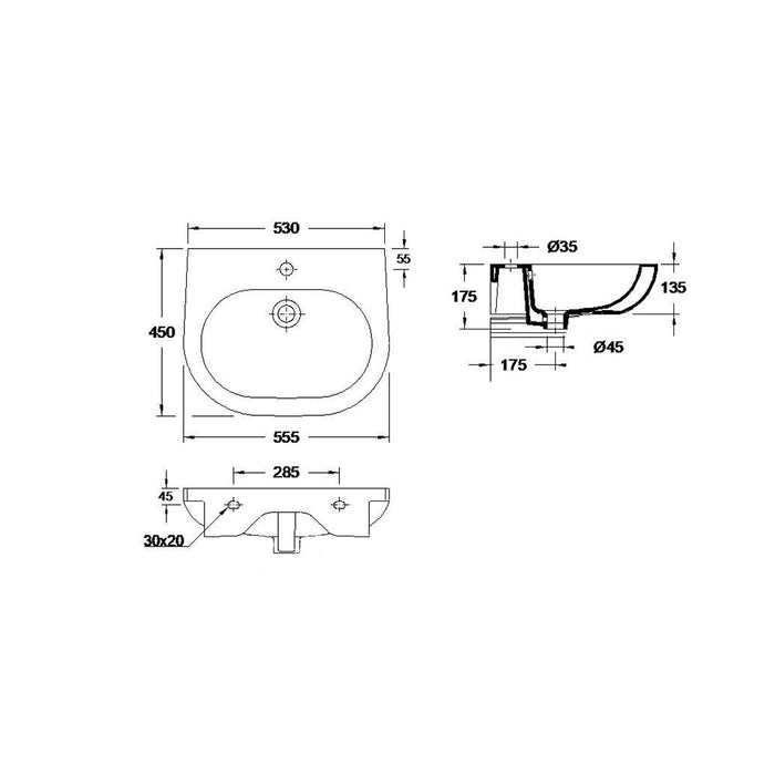 VALADARES OPUS Lavabo Suspendido Mural 55 cm Blanco