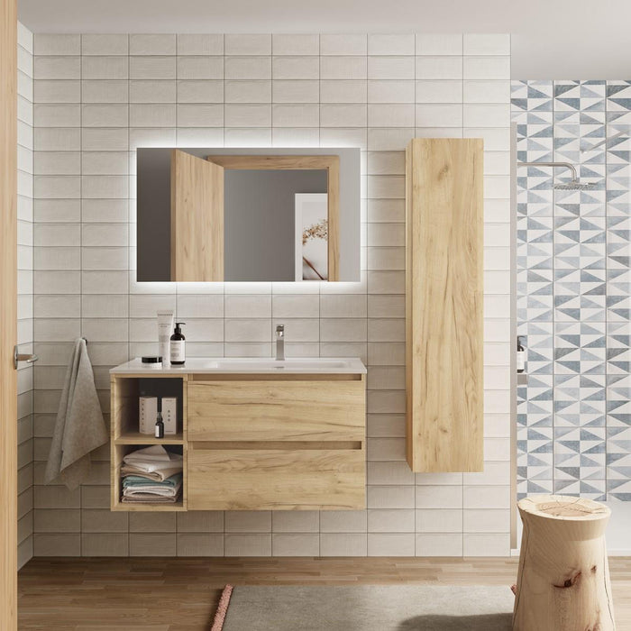 SALGAR BEQUIA Mueble de Baño con Lavabo 2 Cajones 2 Huecos Roble África Izquierda