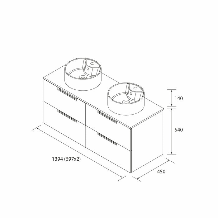 SALGAR 122012 LENI Mueble+Lavabo LISBOA 2 Senos 140cm Blanco Mate