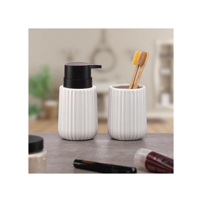 ARCOBAÑ FCPRAGABL  Lote Dispensador/dosificador Jabón + Vaso Blanco Praga