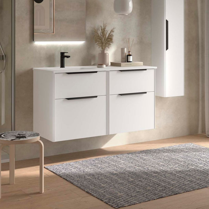 SALGAR 119769 LUVA Mueble+Lavabo 120 Con Encimera Derecha Blanco Satinado Tirador Negro