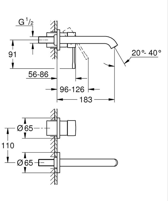GROHE 29 192 001 ESSENCE Monomando Lavabo Mural Tamaño M Cromo