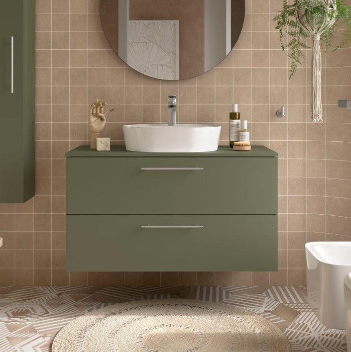 SALGAR SILANE Mueble de Baño con Tapa Encimera Color Verde Satinado Tirador Anodizado