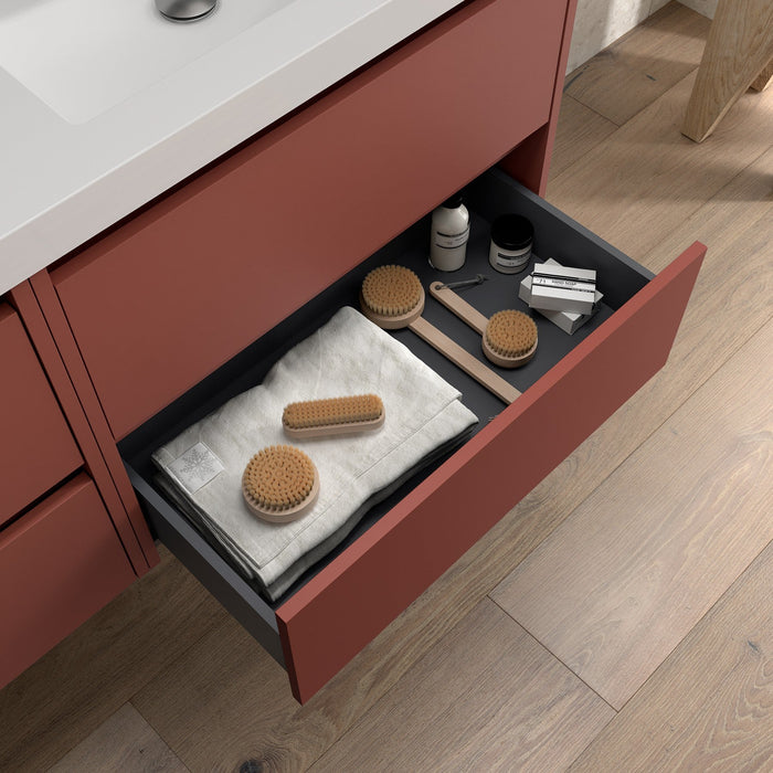 SALGAR 105530 NOJA Mueble de Baño con Tapa Encimera 4 Cajones 140 cm Color Rojo Satinado