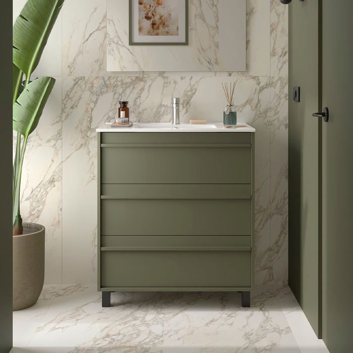 SALGAR ATTILA Mueble de Baño con Lavabo 3 Cajones Color Verde Mate