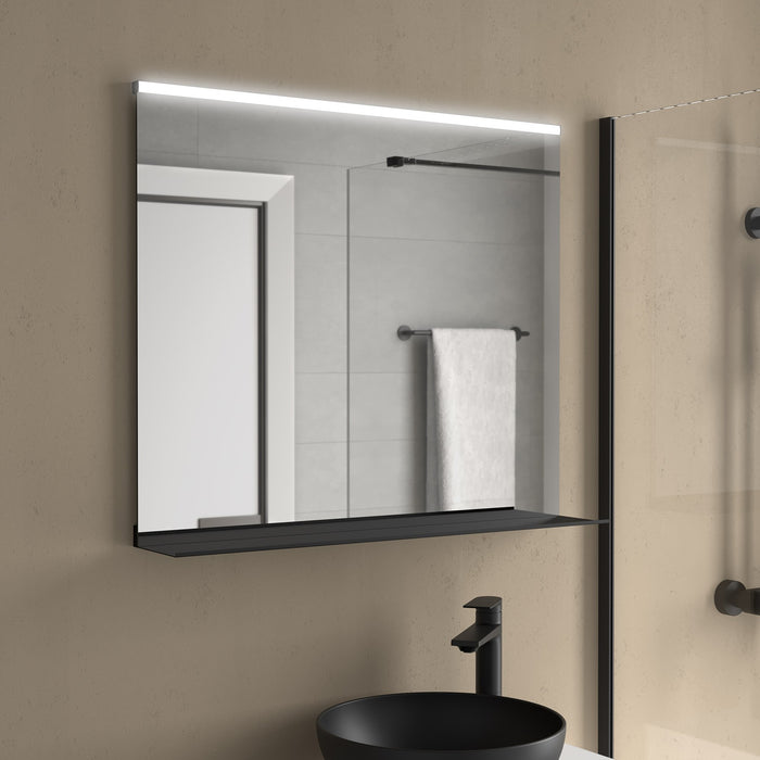 SALGAR 105600 BECKET Espejo Con Luz Y Estante Negro