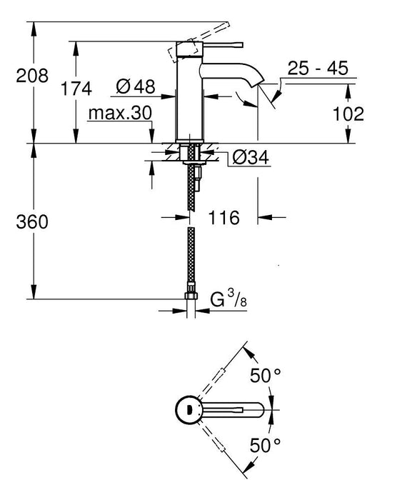 GROHE 24 172 AL1 ESSENCE Monomando Lavabo Tamaño S Grafito Cepillado