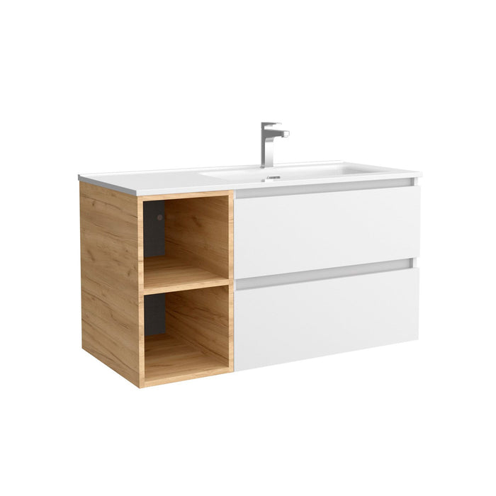 SALGAR BEQUIA Mueble de Baño con Lavabo 2 Cajones 2 Huecos Blanco Roble África Izquierda