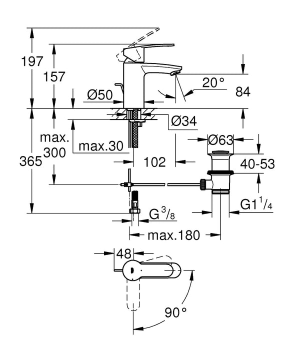 GROHE 23 374 20E EUROSTYLE COSMOPOLITAN Grifo lavabo Con Vaciador Cromo