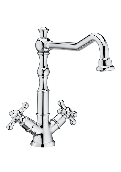 ROCA A5A384BC00 CARMEN Grifo Bimando Lavabo con Caño Alto Giratorio con Desagüe Click-Clack Cromo