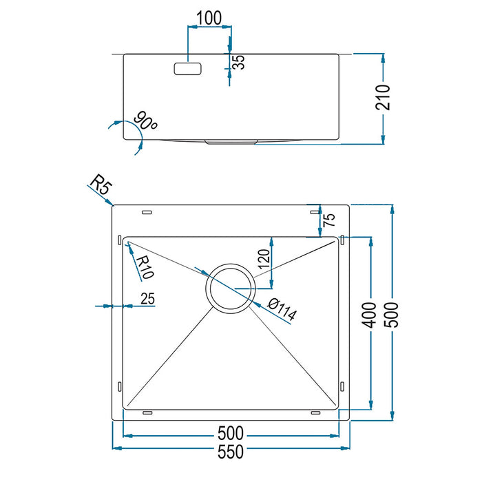 LLAVISAN L509424 SOLAPA Fregadero 50x40 Acero Cepillado