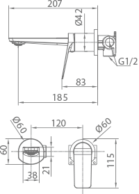 IMEX GLN047/NG NÁPOLES Monomando Empotrado Lavabo Negro Mate
