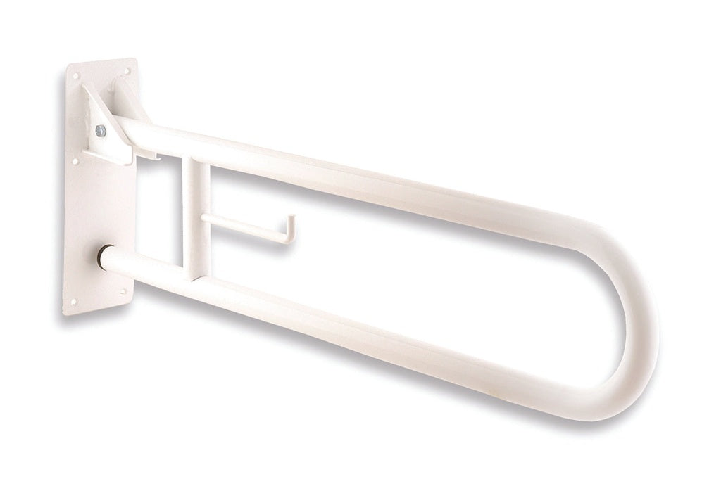 MEDICLINICS BG2800 Barra Abatible Giro Vertical con Portarrollos Tubo de Acero Inox Acabado Blanco