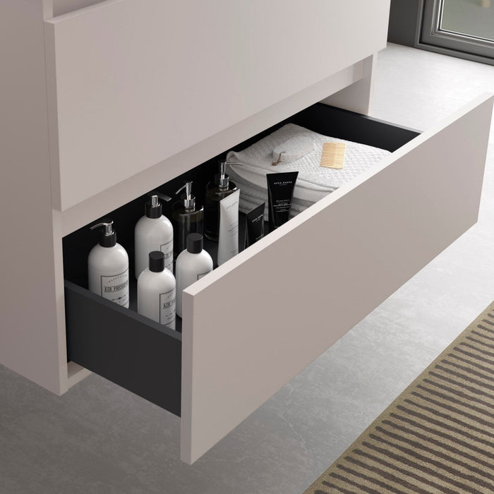 SALGAR BEQUIA Mueble de Baño con Lavabo 2 Cajones 2 Huecos Blanco Roble África Izquierda