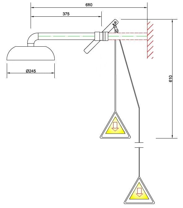 MEDICLINICS 3813-3887 KRUSMAN Ducha de Emergencia Mural con Cabezal de Acero Inox