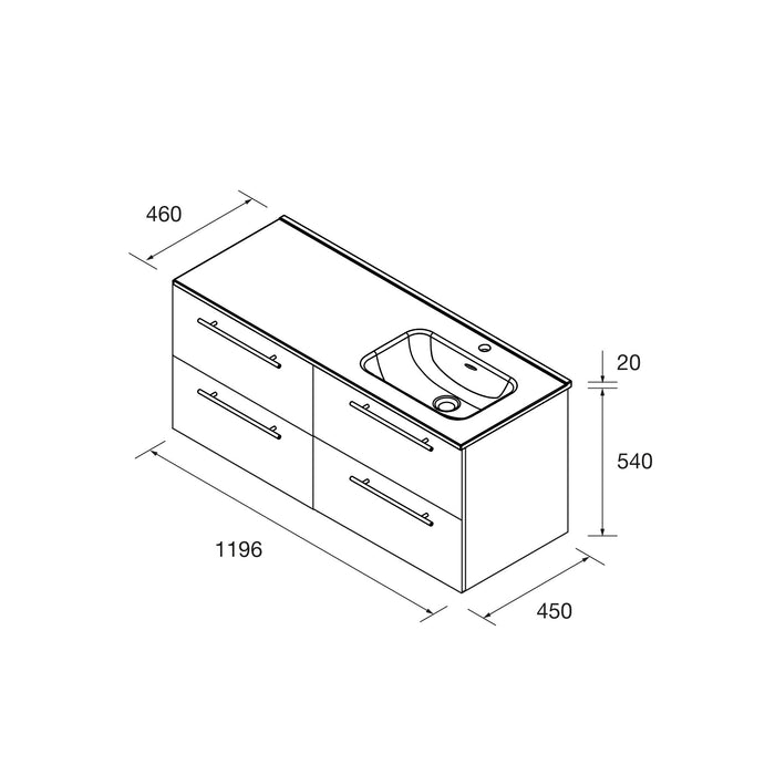 SALGAR 118732 SILANE Mueble+Lavabo 120 Blanco Satinado Tirador Negro Con Encimera Izquierda