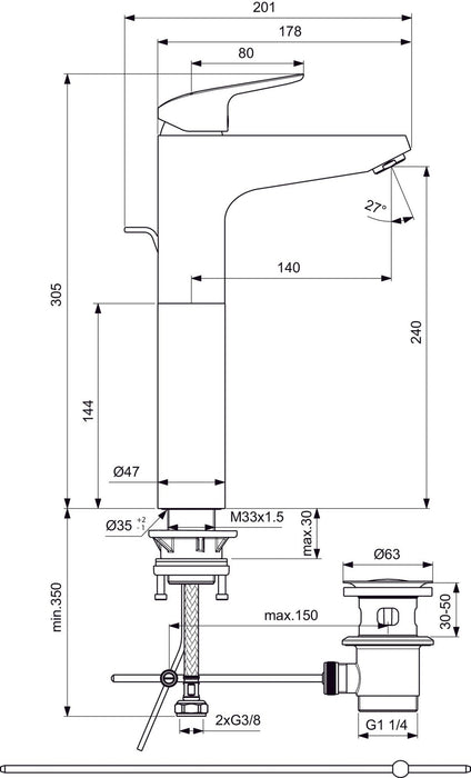 IDEAL STANDARD B1872AA CERAFLEX Grifo Monomando Lavabo Sobrencimera Cromo