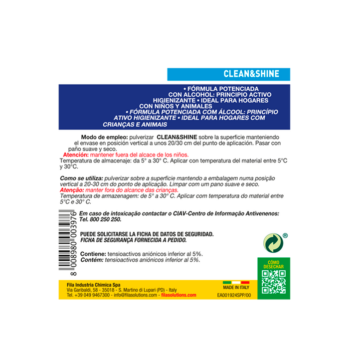 FILA 47217506SPP CLEAN&SHINE Limpieza Brillante Hogar 750 ML