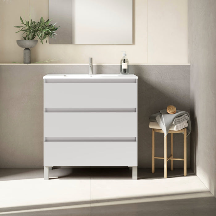 VISOBATH BOX Mueble Fondo Reducido 3 Cajones Color Blanco Ada