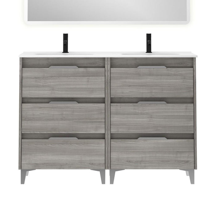 AMIZUVA C0073825 SUKI Mueble de Baño con Lavabo 6 Cajones 120 cm Gris Arenado