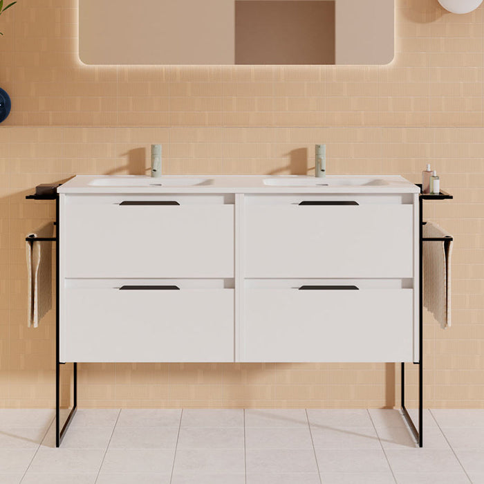 AMIZUVA C0073757 KEIKO Mueble de Baño con Lavabo 4 Cajones 120 cm Blanco Brillo