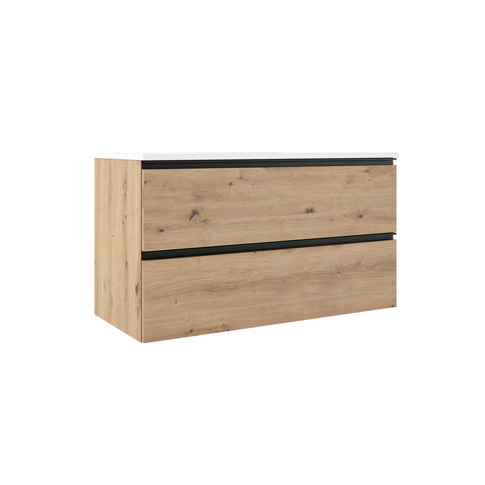 VISOBATH GRANADA Conjunto Completo Mueble de Baño Suspendido 2 Cajones Color Roble Costa Tirador Negro