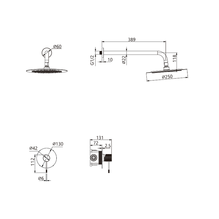 IMEX SRD038 LINE/TOP Kit Monomando Ducha Con Rociador Cromo