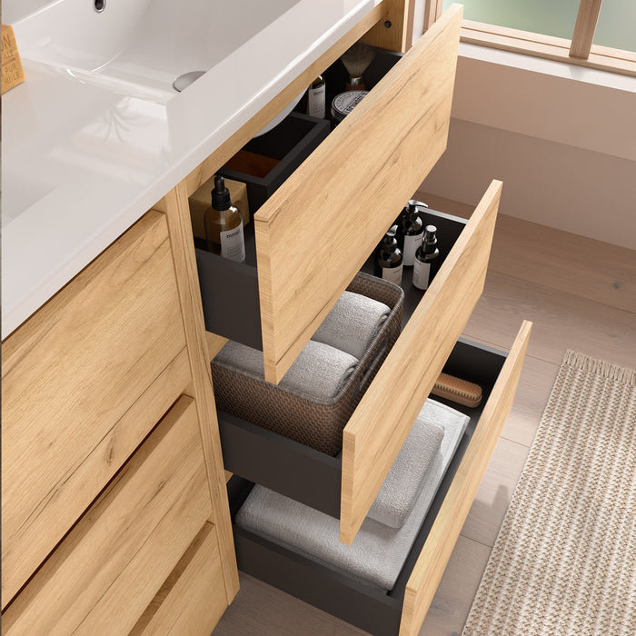 SALGAR 106293 NOJA Mueble de Baño con Lavabo 6 Cajones 120 cm Color Roble África