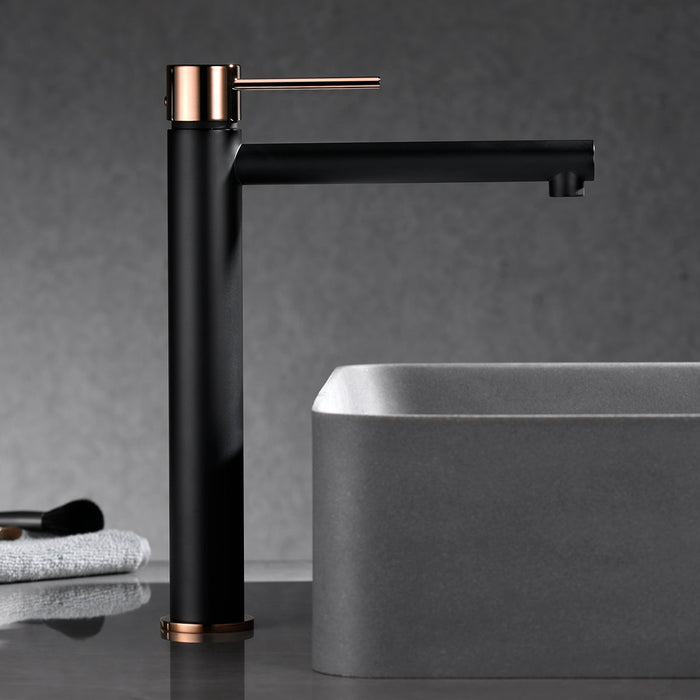 IMEX BDYS045-3NOR MILOS STICK Grifo de Lavabo Alto Negro Oro Rosa