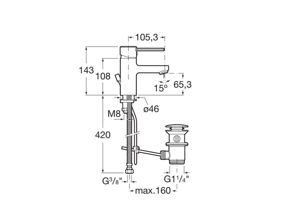 ROCA A5A3060C00 TARGA Grifo Monomando Lavabo con Desagüe Automático Cromo