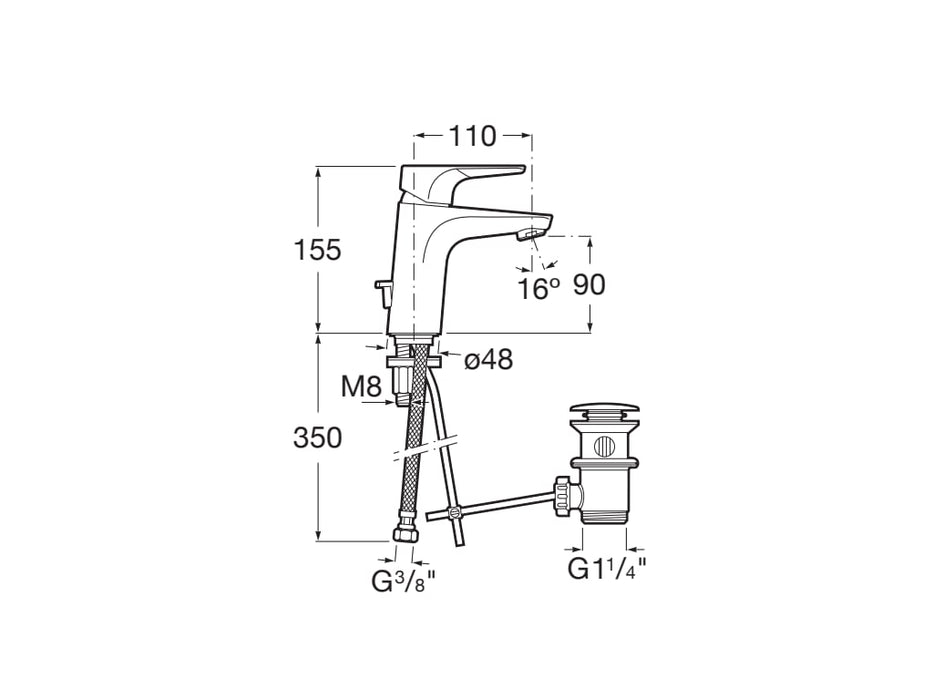 ROCA A5A3090C00 ATLAS Grifo Monomando Lavabo con Desagüe Automático Cromo